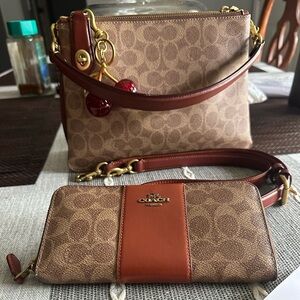 COACH double zip shoulder bag and Wallet Set